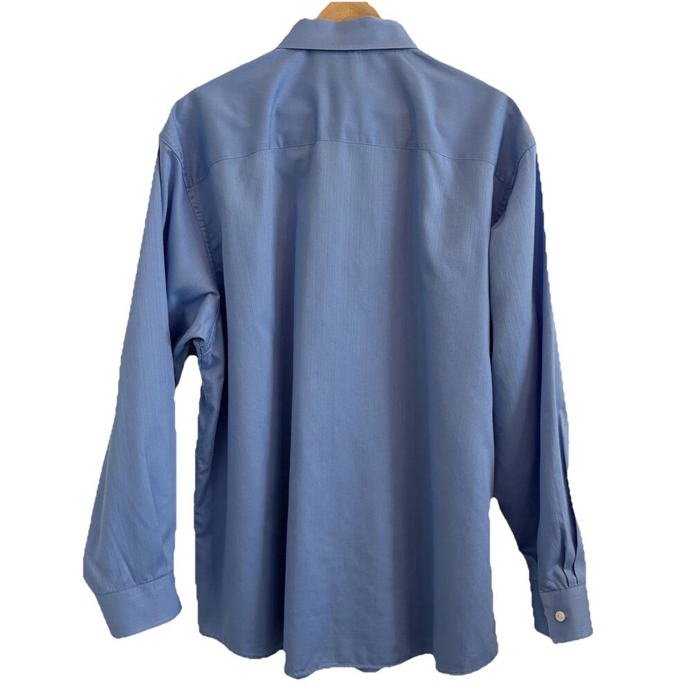 Kenneth Cole Reaction Textured Stripe Dress Shirt 18.5 34/35 Blue Wrinkle Free - Picture 4 of 15